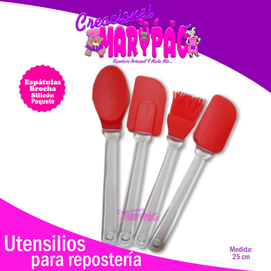 Espátulas, Brocha Y Cuchara De Silicón Repostería Paq. 4 pzas - Creaciones Marypao
