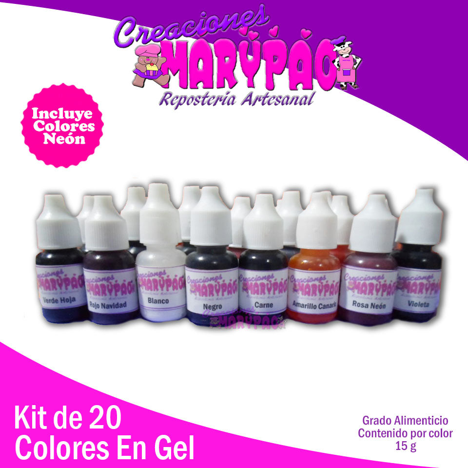 Colores En Gel Comestibles Kit De 20 Piezas - Creaciones Marypao