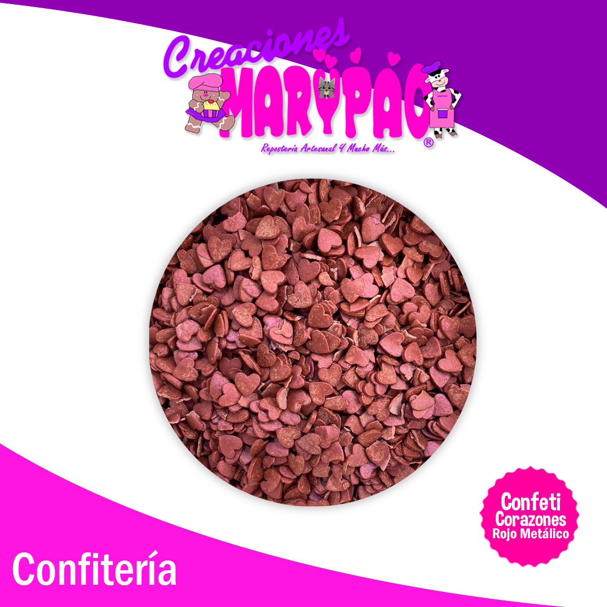 Confeti Comestible Corazones Rojos Metálicos Febrero