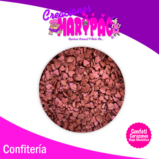 Confeti Comestible Corazones Rojos Metálicos Febrero