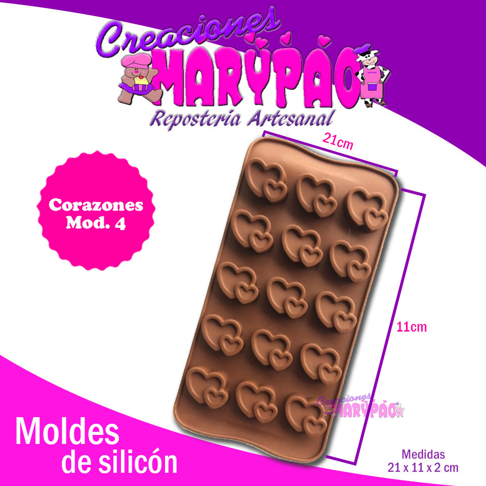 Molde De Silicón Corazón Doble Mod 4 - Creaciones Marypao