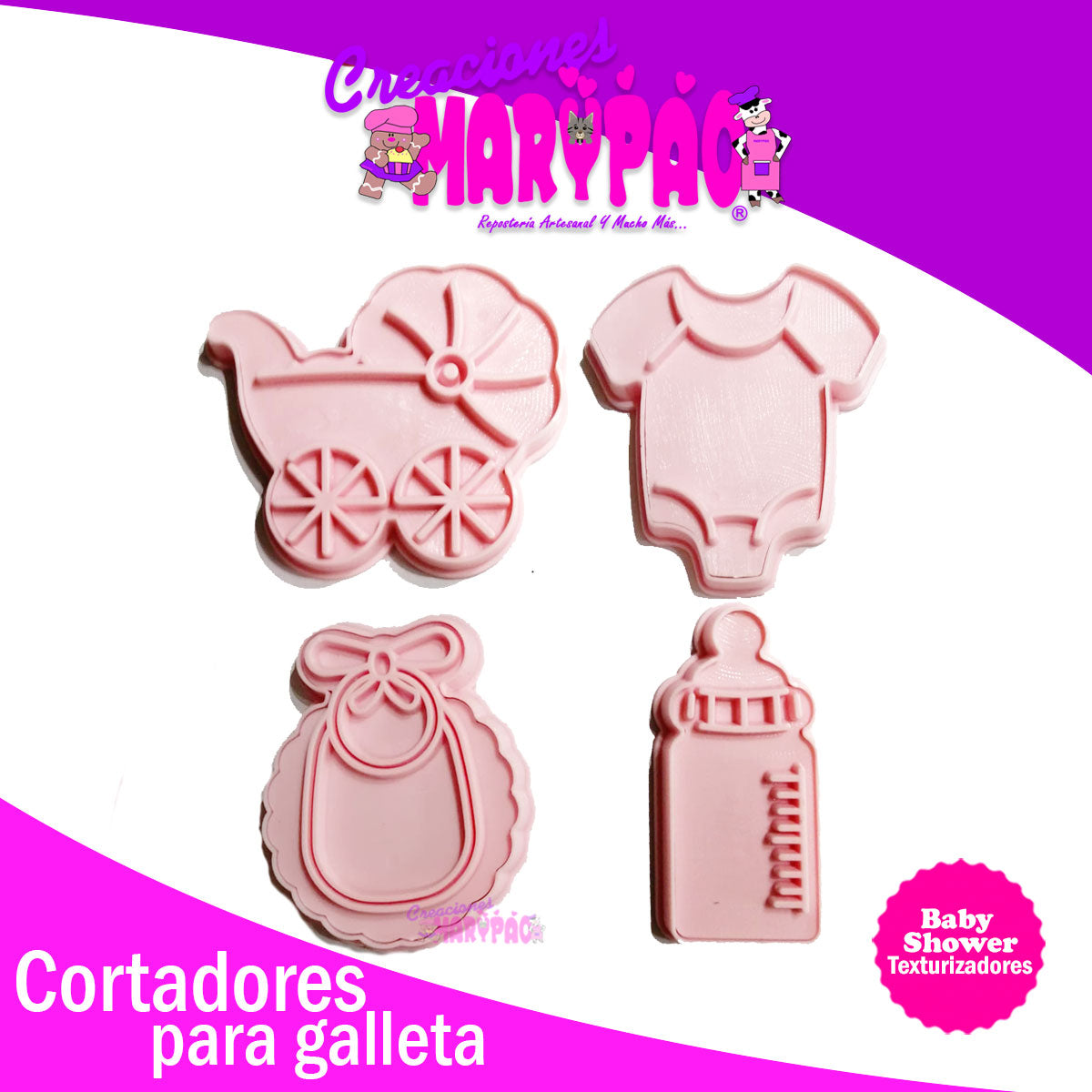 Cortadores De Galletas Baby Shower Texturizadores