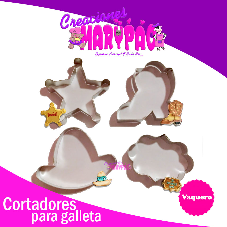 Cortadores Galletas Vaquero Country 4 pzas - Creaciones Marypao