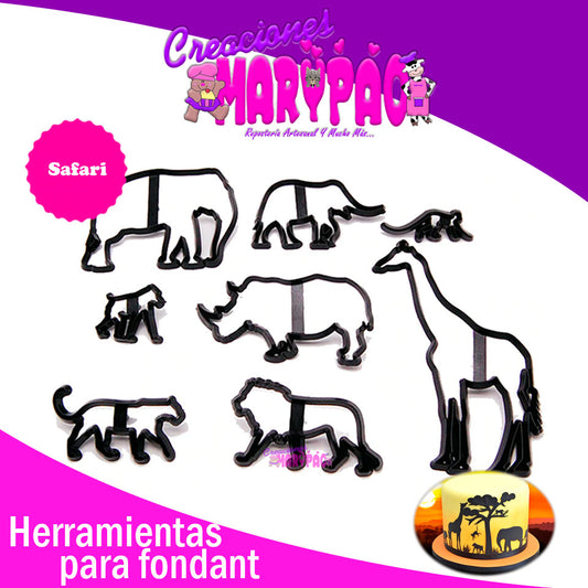Cortadores Animales Safari Elefante Jirafa Mono Fondant 8 pzas - Creaciones Marypao