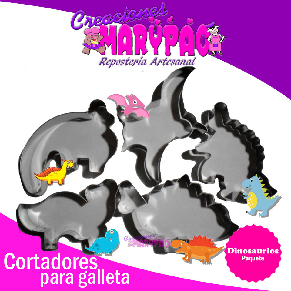 Cortadores Galletas Dinosaurios 5 pzas - Creaciones Marypao