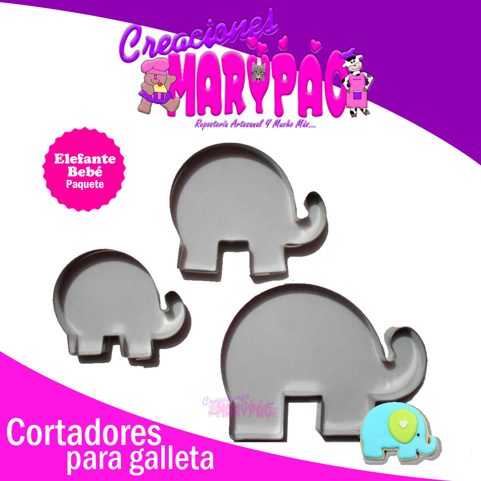 Cortadores Elefante Bebe Galletas Baby Shower Paquete 3 Pzas - Creaciones Marypao