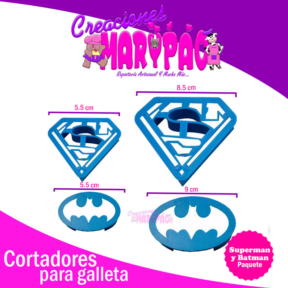 Cortadores Batman Y Superman Superheroes Galleta Fondant - Creaciones Marypao
