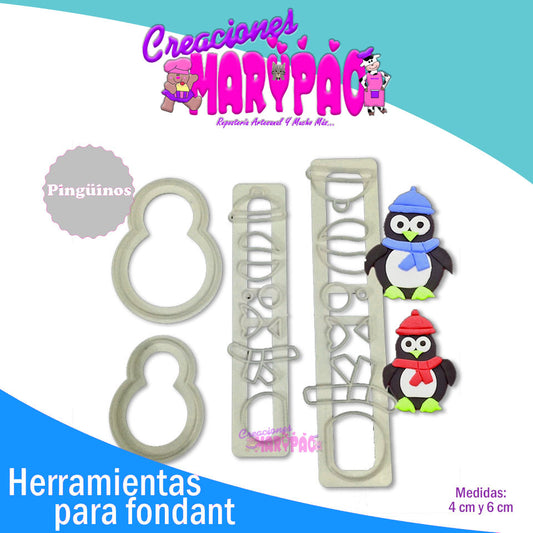 Cortadores Pingüinos Navidad Para Fondant - Creaciones Marypao