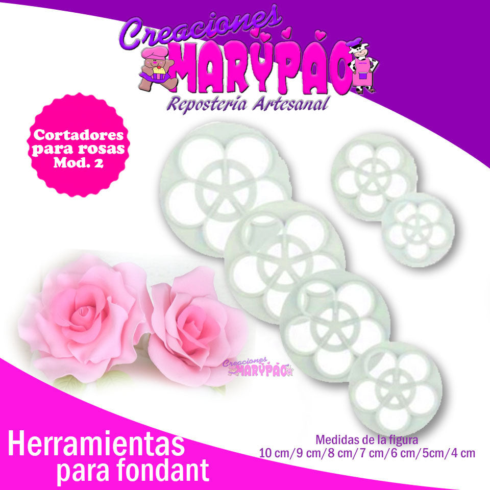 Cortadores Para Rosas Mod 2 Para Fondant Pasta Flexible - Creaciones Marypao