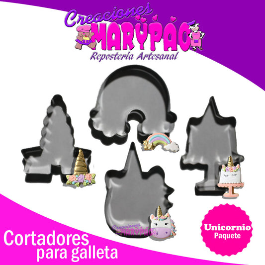 Cortadores Unicornio Arcoiris Cuerno Galletas Paq. 4 Pzas - Creaciones Marypao