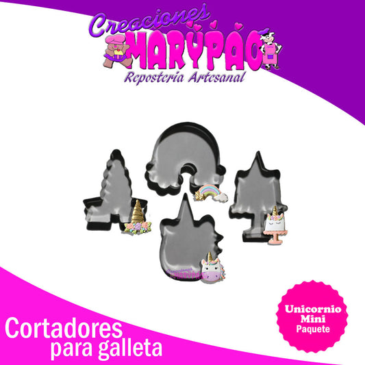 Cortadores Unicornio Arcoiris Cuerno Galletas 4 Pzas Mini - Creaciones Marypao