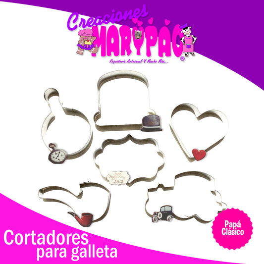 Cortadores De Galleta Papá Clasico Pipa Sombrero Auto 6pzas