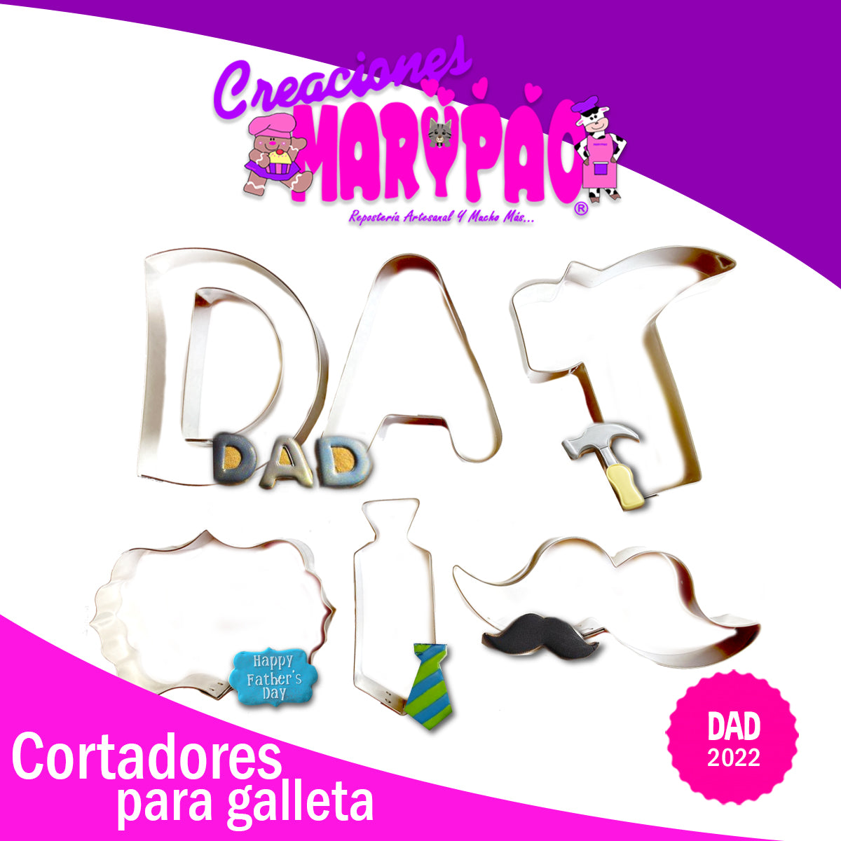 Cortadores De Galleta Día Del Padre Bigote Papá 6 Pzas.