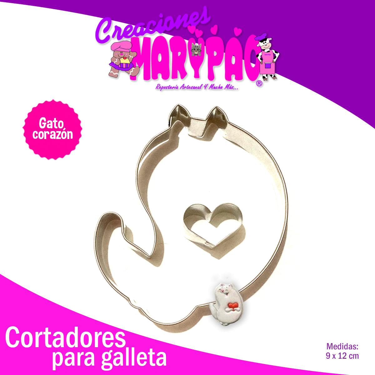 Cortador Galleta Gato Corazon Amor Febrero