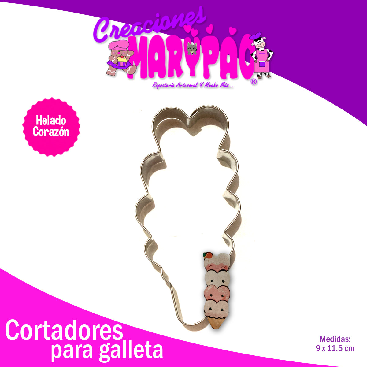Cortador Galleta Helado Con  Corazones Amor Febrero
