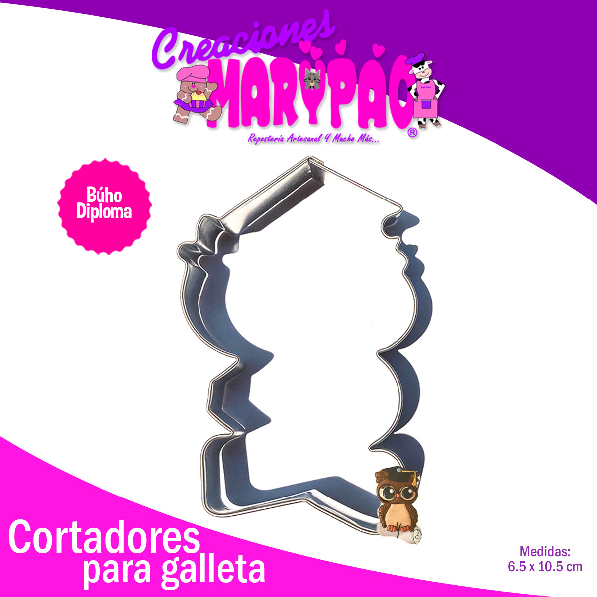 Cortador De Galleta Búho Con Diploma Graduación