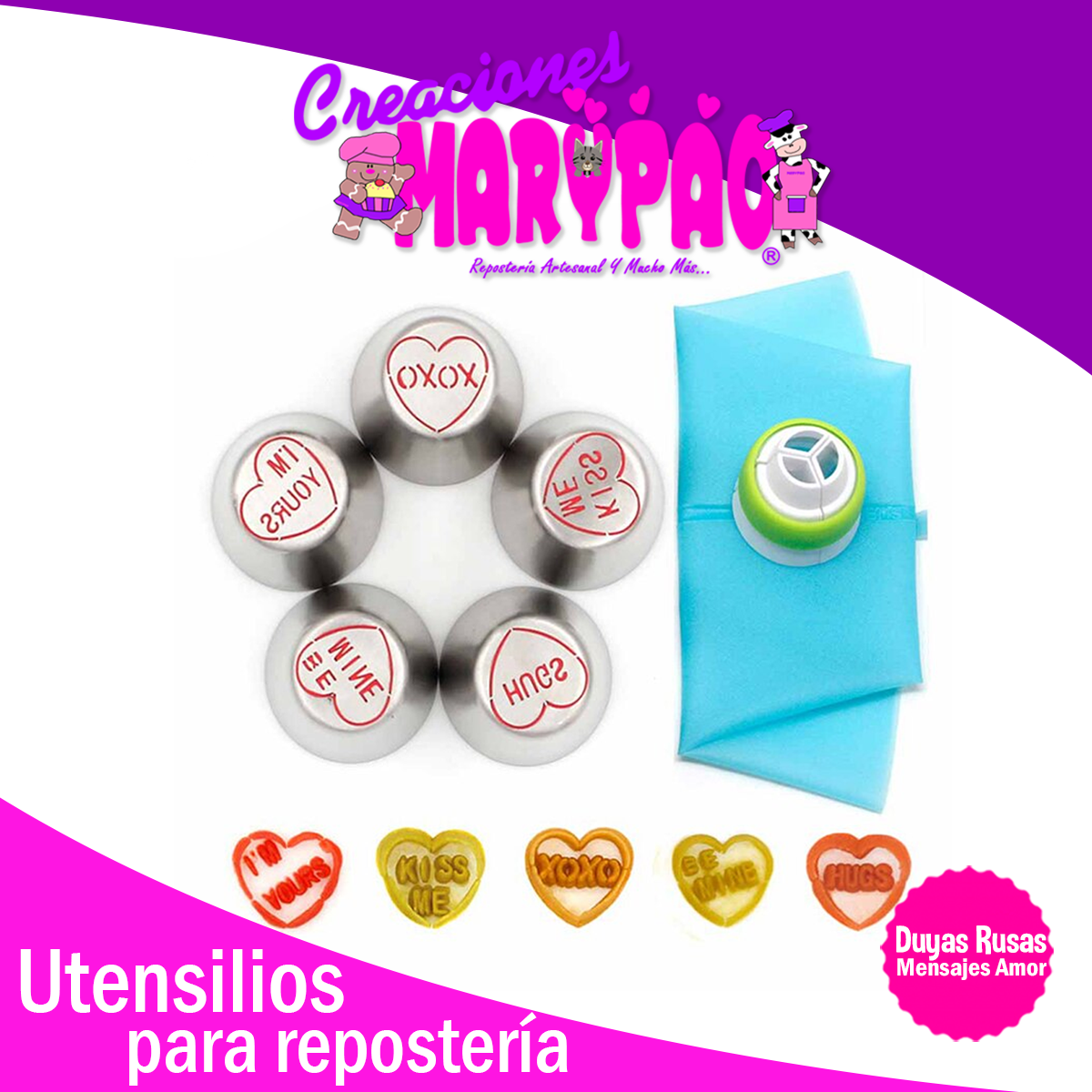 Paquete De Duyas Rusas Cupcakes Febrero 5 Piezas + Cople y Manga