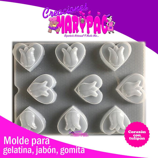 Molde Corazon Con Tulipan Febrero Amor Jabón Gomita Gelatina - Creaciones Marypao