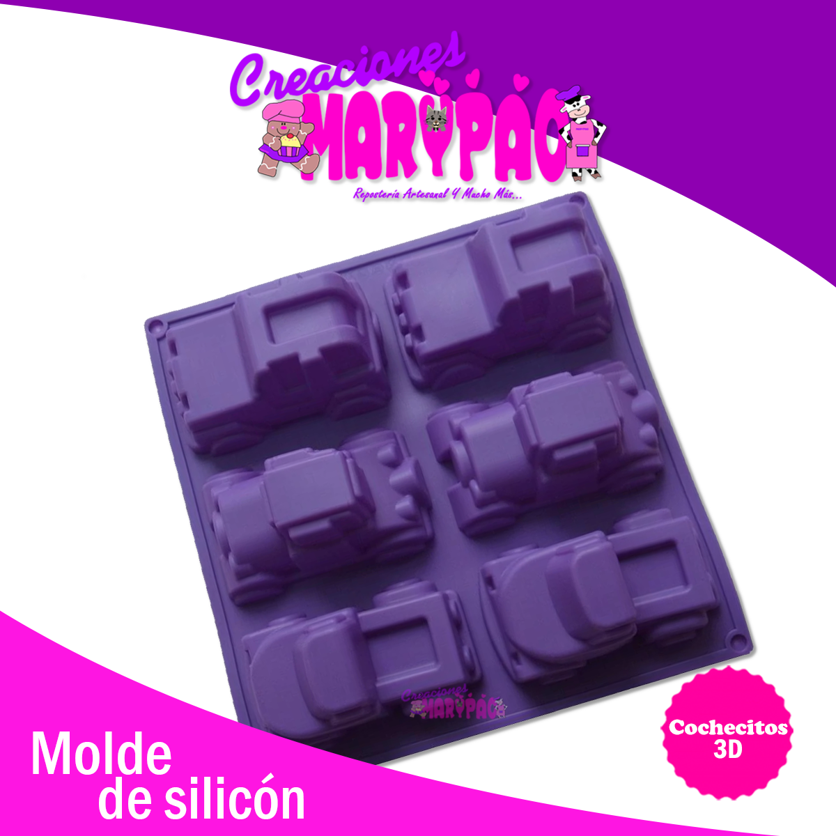 Molde De Silicón Carritos 3D - Creaciones Marypao