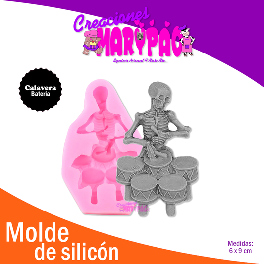 Molde De Silicón Calavera Bateria Día De Muertos