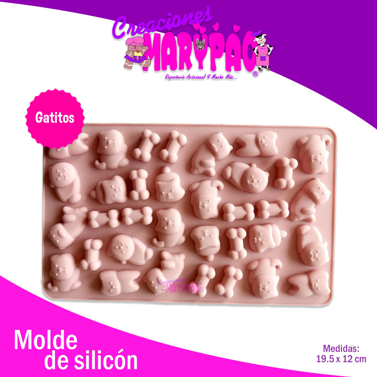 Molde De Silicón Gatitos y Huesitos Mini