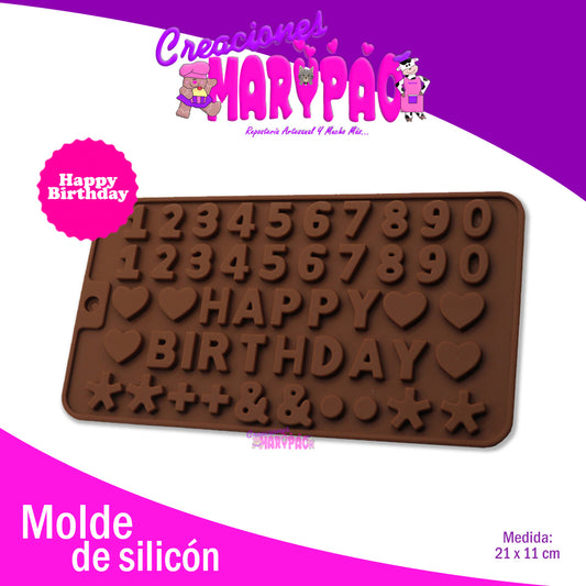 Molde Silicón Happy Birthday Letras - Creaciones Marypao