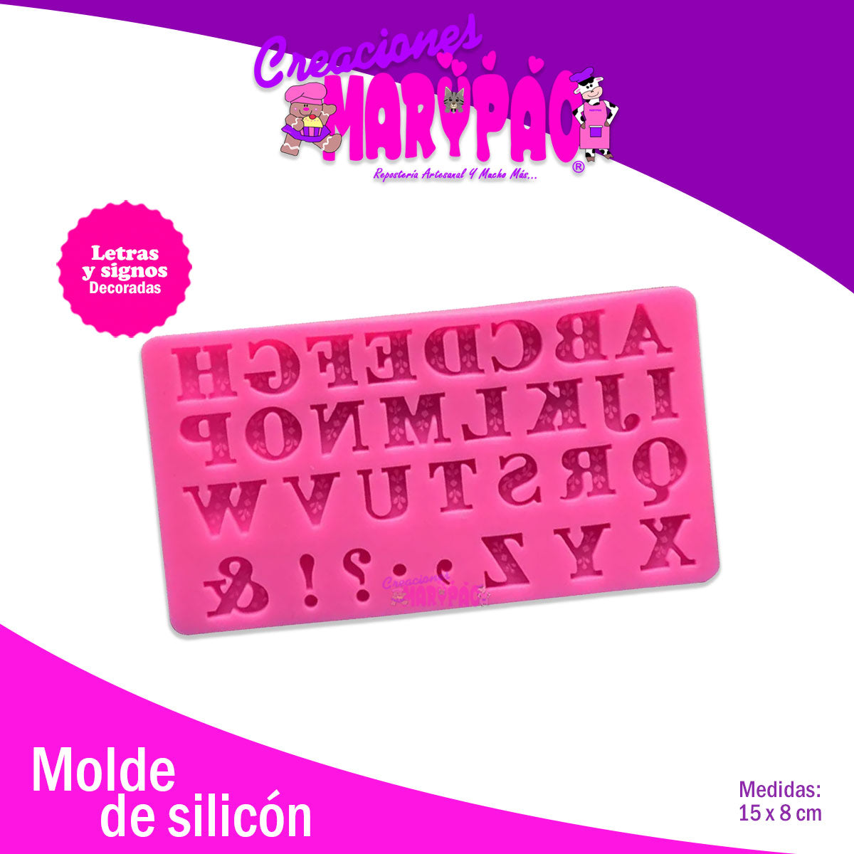 Molde Silicón Letras y Signos Decorados Abecedario 1.5 cm