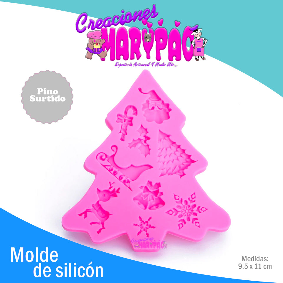 Molde De Silicón Pino Surtido Navidad Fondant - Creaciones Marypao