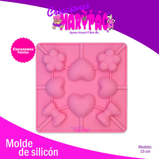 Molde De Silicón Paletas Corazón Flores Moños
