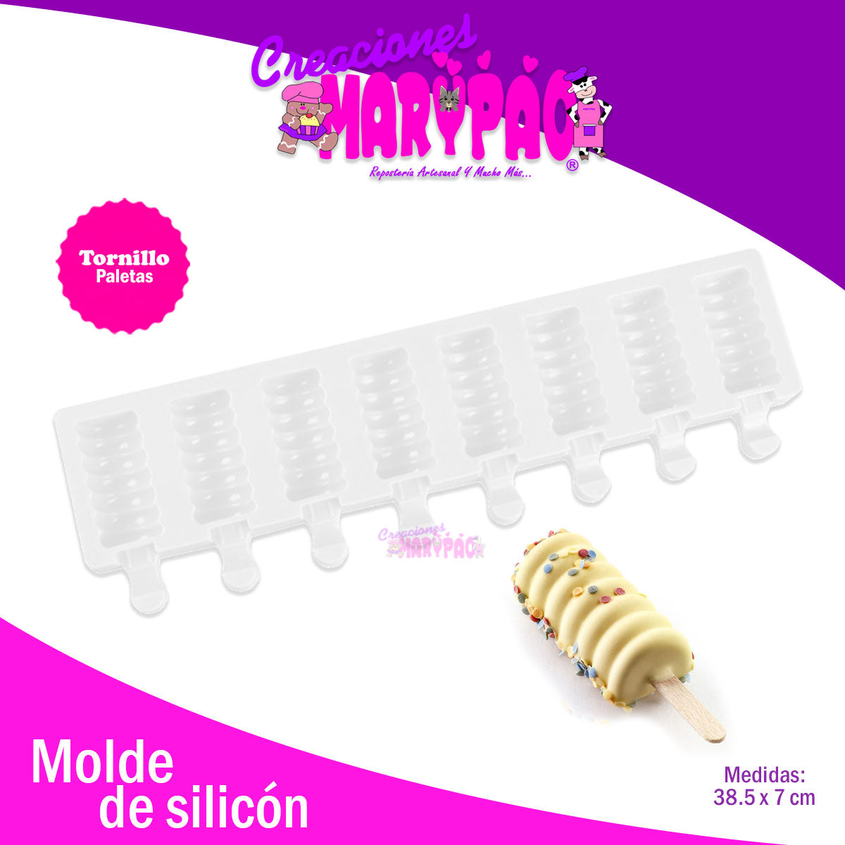 Molde De Silicón Paletas Tornillo Tipo Magnum