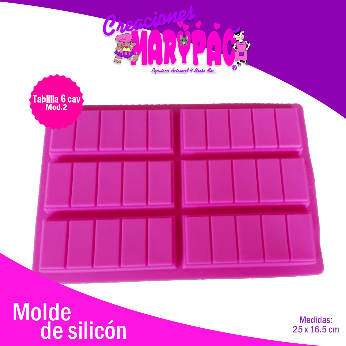 Molde De Silicón Tablillas Chocolate 6 Cavidades Mod.2