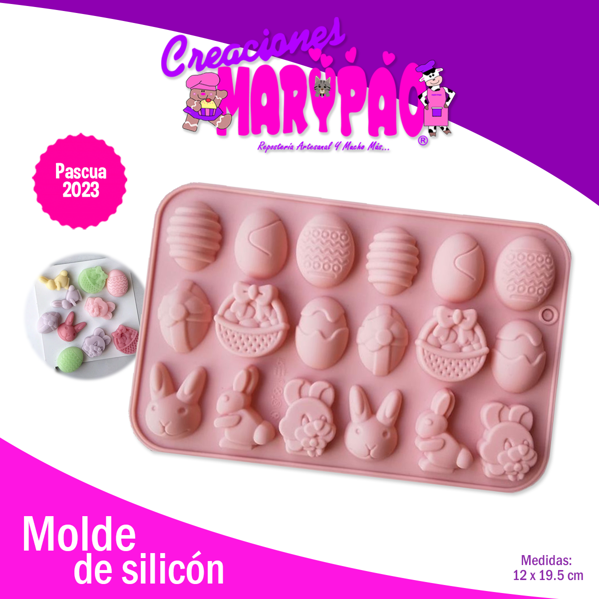 Molde De Silicón Pascua Conejo Huevitos Chocolates Jabones 2023