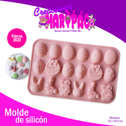 Molde De Silicón Pascua Conejo Huevitos Chocolates Jabones 2023