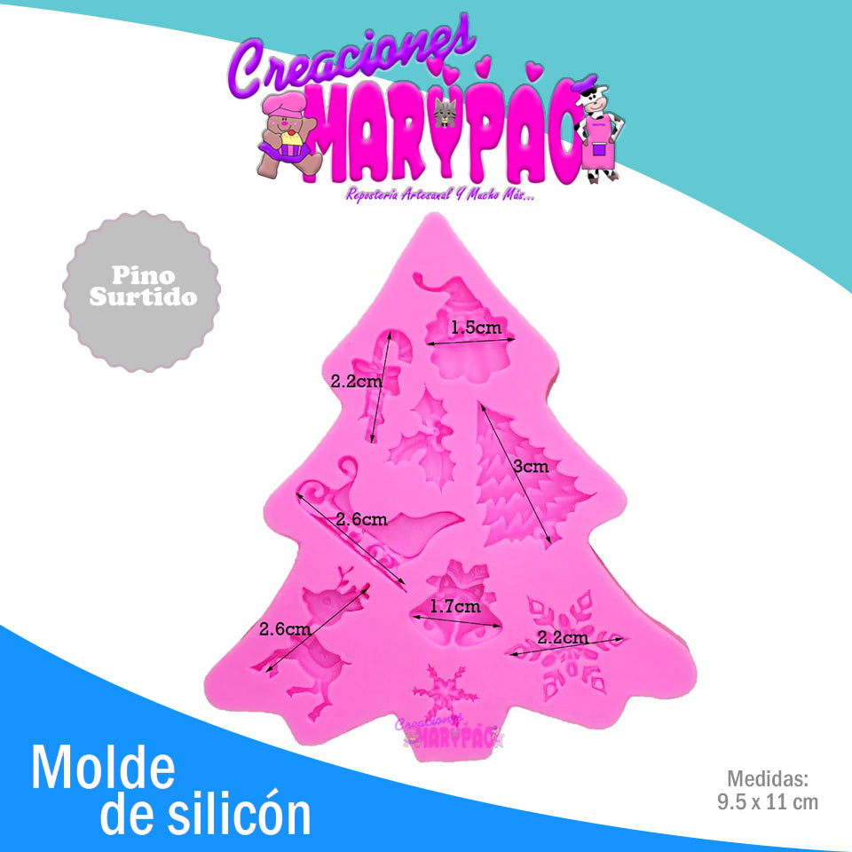 Molde De Silicón Pino Surtido Navidad Fondant - Creaciones Marypao