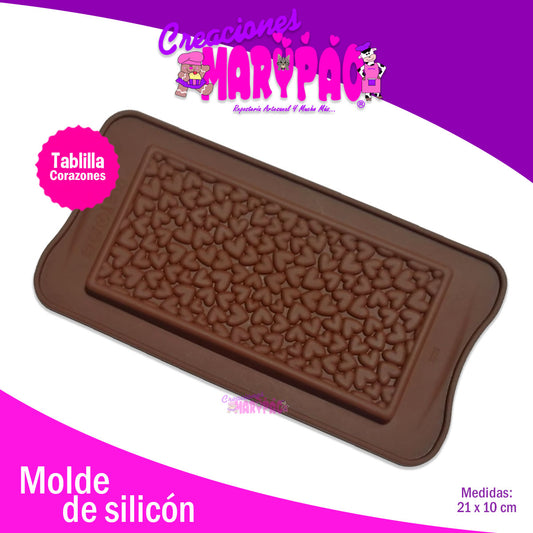 Molde De Silicón Tablilla Chocolate Corazones