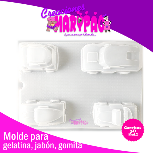 Molde Gelatina Carritos 3D - Creaciones Marypao