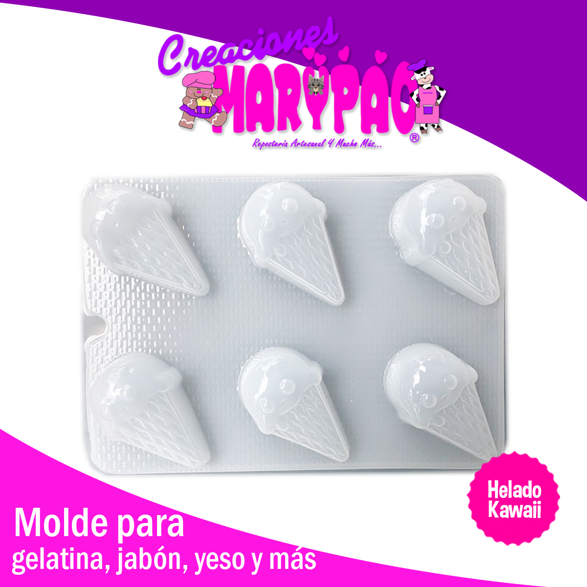 Molde Helado Kawaii Gelatinas Jabones Figuras de Yeso