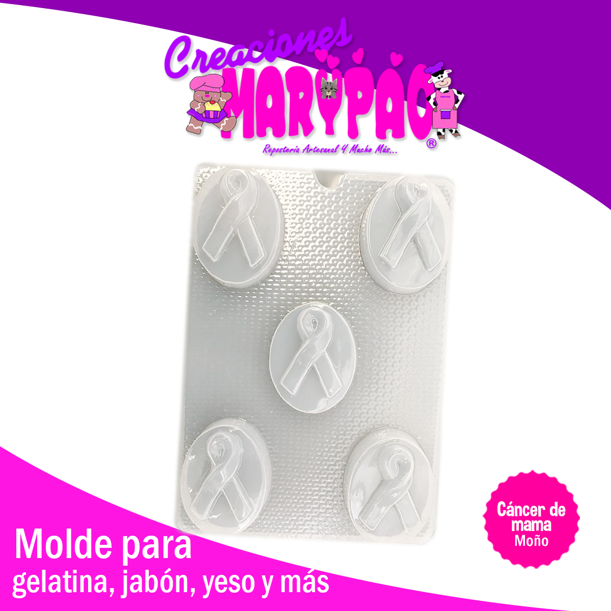 Molde Moño Cáncer de Mama Jabones Gelatinas Figuras de Yeso ...