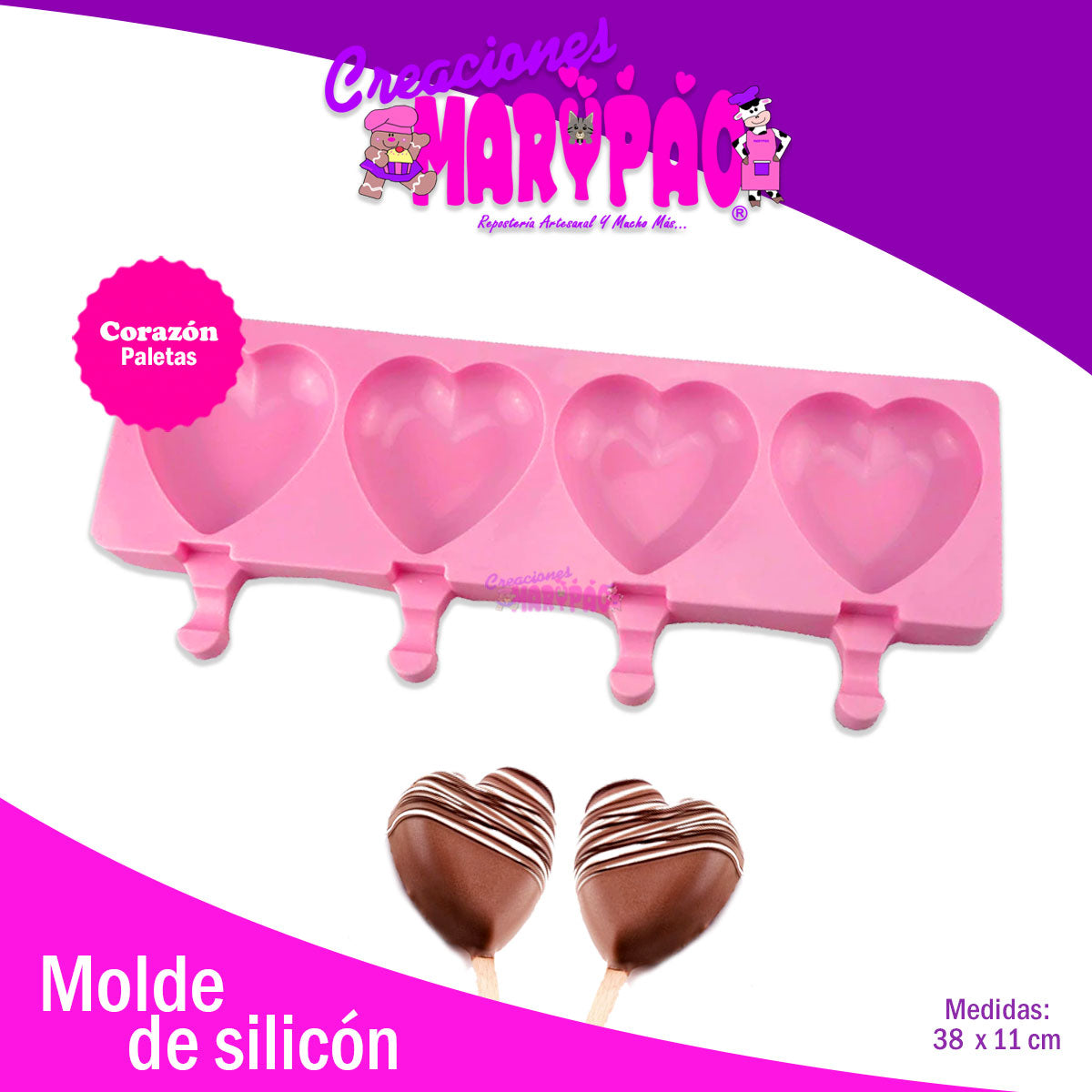 Molde De Silicón Paletas Corazón