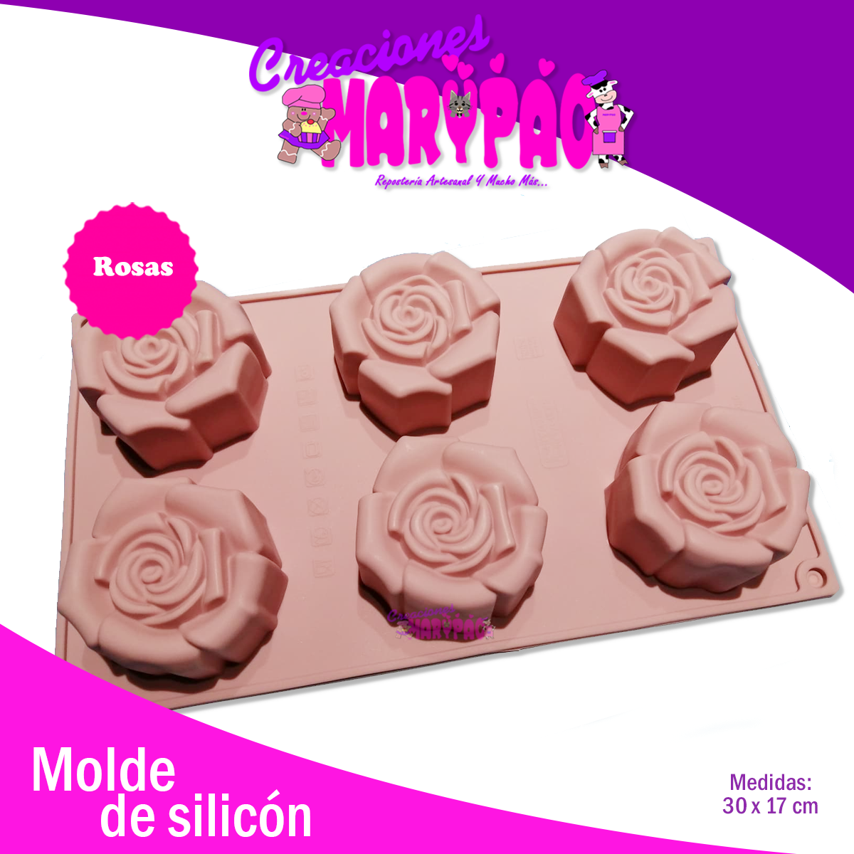 Molde Silicón Rosas Jumbo - Creaciones Marypao