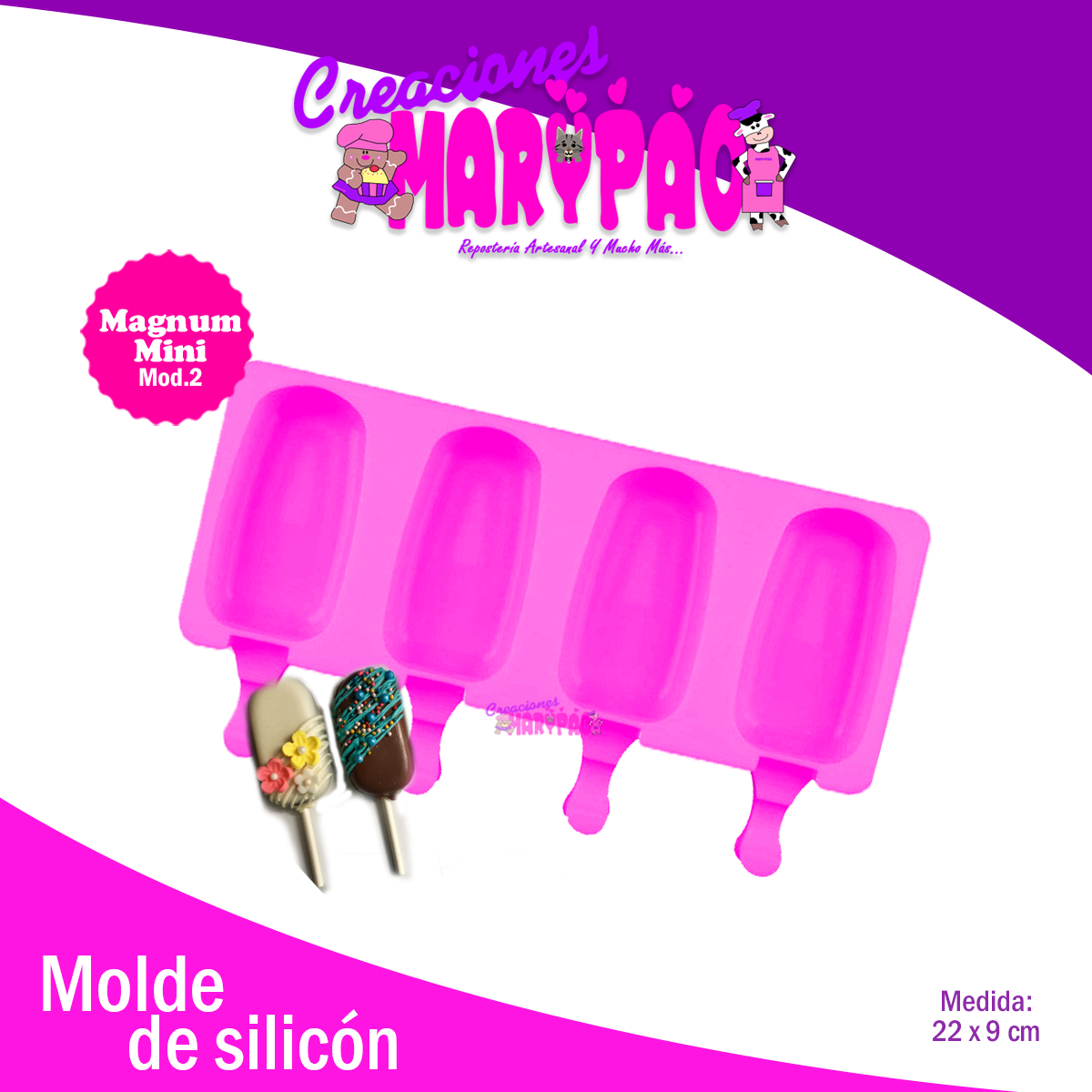 Molde De Silicón Paletas Magnum Mini 4 Cavidades - Creaciones Marypao