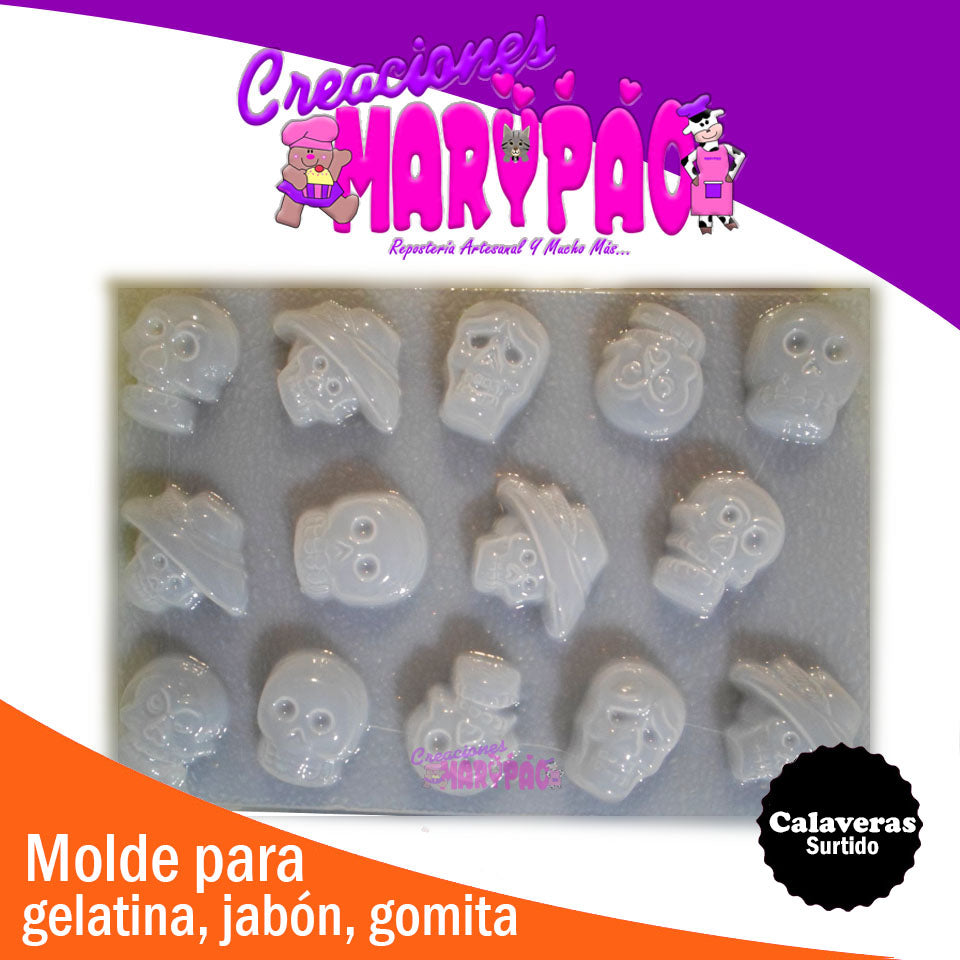 Molde Calaveras Surtido Halloween Dia de Muertos Chocolate Gomita Gelatina - Creaciones Marypao