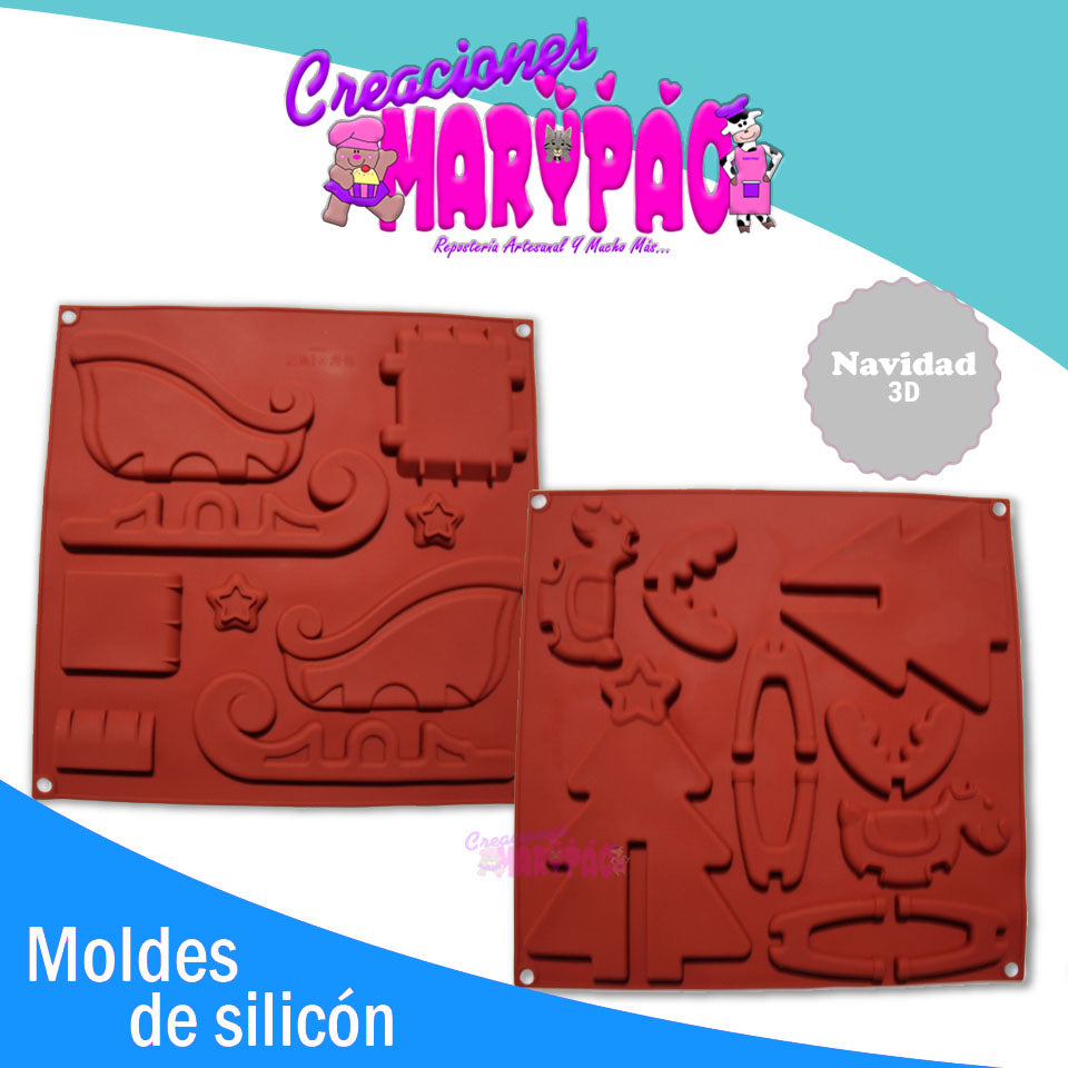 Molde Silicón Navidad 3D Trineo Pino 2 Pzas - Creaciones Marypao
