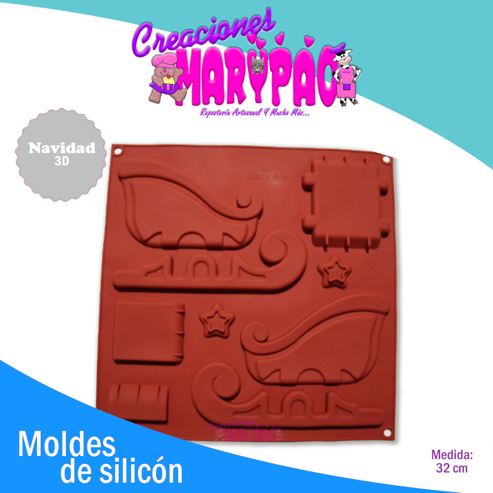 Molde Silicón Navidad 3D Trineo Pino 2 Pzas - Creaciones Marypao
