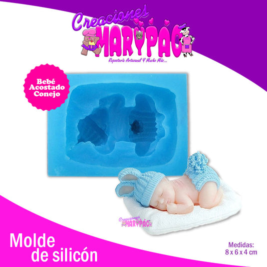 Molde De Silicón Bebe Acostado Conejo Baby Shower - Creaciones Marypao
