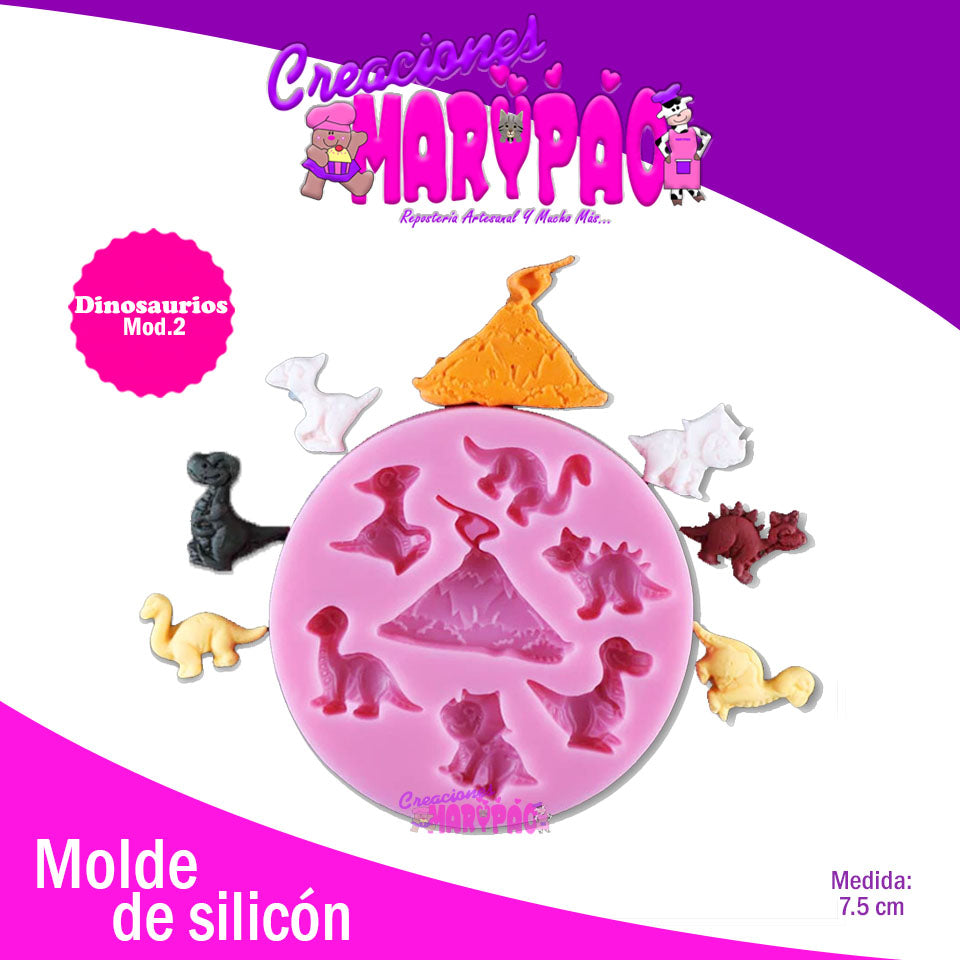 Molde De Silicón Dinosaurios Mini - Creaciones Marypao