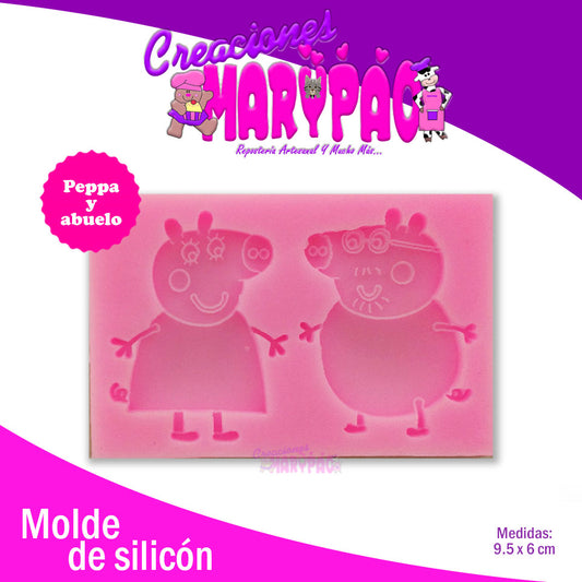 Molde De Silicón Cerdita Y Abuelo - Creaciones Marypao