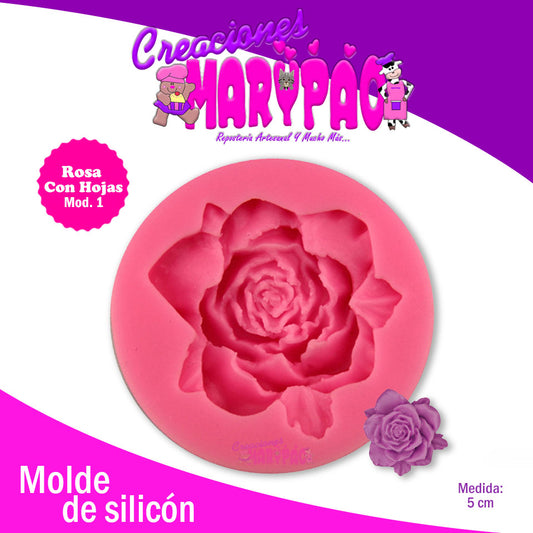 Molde De Silicón Rosa Con Hojas Mod.1 - Creaciones Marypao