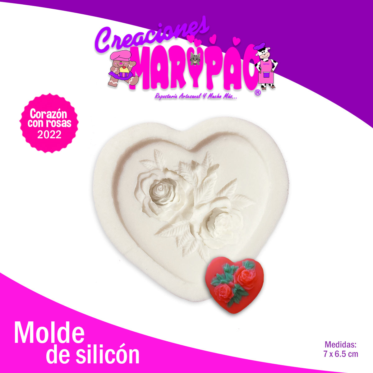 Molde Silicón Corazón Con Rosas Mamá 2022
