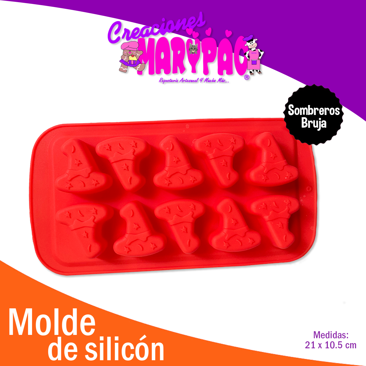 Paquete Moldes De Silicón Sombrero de Bruja Halloween